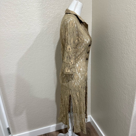 Moussy Tan Sheer Floral Lace Shirt Dress Cardigan Duster Size Free-One Size Boho - Picture 3 of 9